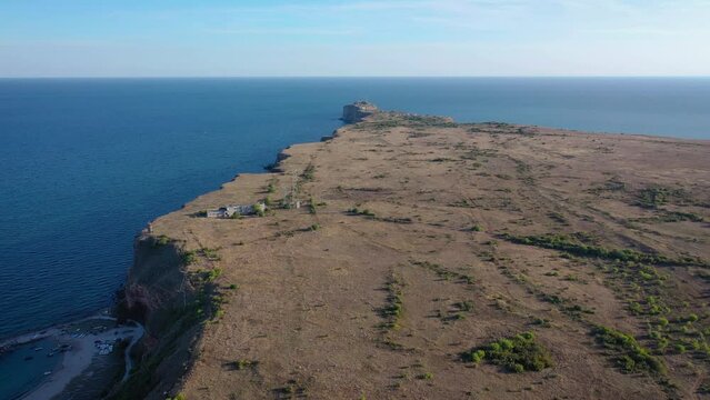 Kaliakra cape, view from drone above Bolata beach in area of Kaliakra Nature Reserve, Bulgaria