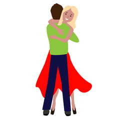 The embrace of a young romantic couple.