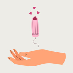 Menstruation concept. PMS. The hand holds a tampom. Vector illustrati
