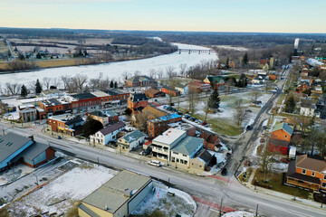 Aerial view of Cayuga, Ontario, Canada on fine winter day