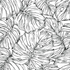 Pattern with tropical leaves. Vector hand drawn