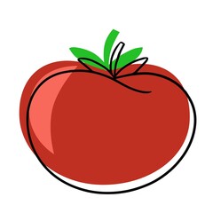 Minimalistic drawing of a red tomato with a green twig, vector illustration