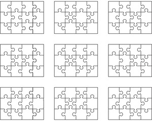 Illustration of different white puzzles, separate pieces	
