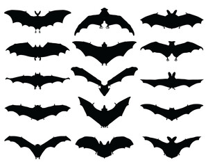Naklejka premium Black silhouettes of different bats on a white background