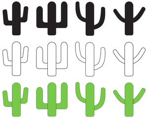Isolated Cactus icons. Cactus vector icons. Cactus silhouettes illustrated on white