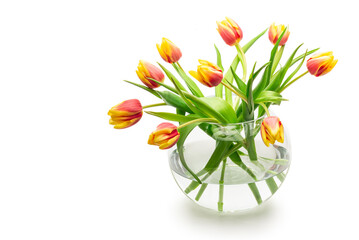 Tulpenstrauss in Glasvase mit Copyspace