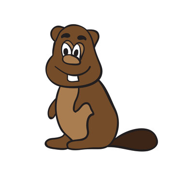 Cute cartoon beaver. Brown beaver character. Simple vector illustration clip art