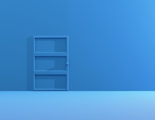 3d render illustration, closed blue classic closed door, isolated on a blue background. Minimal concept of the interior of the room. Modern design, abstract metaphor