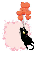 Black cat and heart balloons