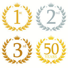 Wreath frame ranking illustration set . From 1st place to 3rd place