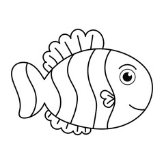Cute tropical fish - a picture for coloring. Vector linear fish - animal design element. Aquarium fish - pet. Outline. hand drawing