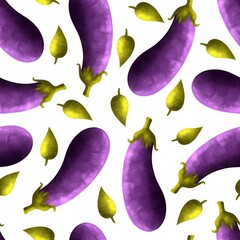 Seamless pattern with eggplant texture with leaves