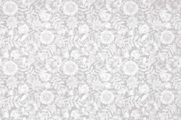 Light monochrome floral background. Watercolor flowers. Raster illustration for packaging, wrapping, scrapbooking.