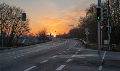 view of the highway and a bright sunset