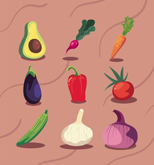 nine vegetables icons