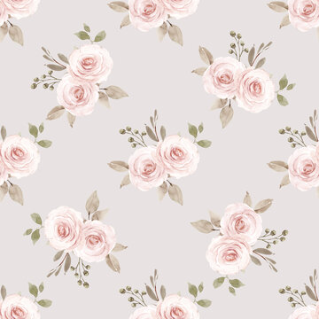 Seamless background, floral pattern with watercolor flowers pink and burgundy roses. Repeat fabric wallpaper print texture. Perfectly for wrapped paper, backdrop, frame or border.