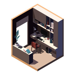 Isometric home work space. Screen, keyboard and computer mouse on the desk. Vector image