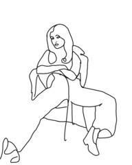 Woman who sits on a chair one line vector drawing. Fashionable print. Portrait minimalist style.