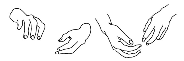 Woman icons collection line. Hand Collection - Vector Illustration of Female Hands of Different Gestures