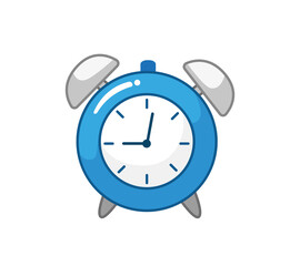 Blue alarm clock. Time symbol. Vector illustration in cartoon childish style. Isolated funny clipart on white background. cute print.