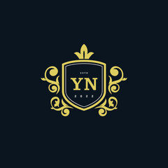 Letter Initial YN with Royal Template. luxury gold vector logo design - obrazy, fototapety, plakaty