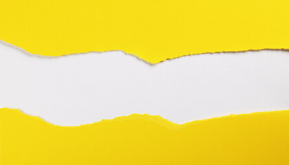 Yellow paper with torn edges isolated with white colored paper background inside. Good paper texture