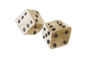 Close-up of two white Watercolor dice against white background.