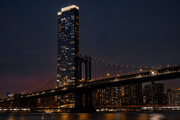 Fototapeta na wymiar Manhattan Bridge at night shot from the Brooklyn. 