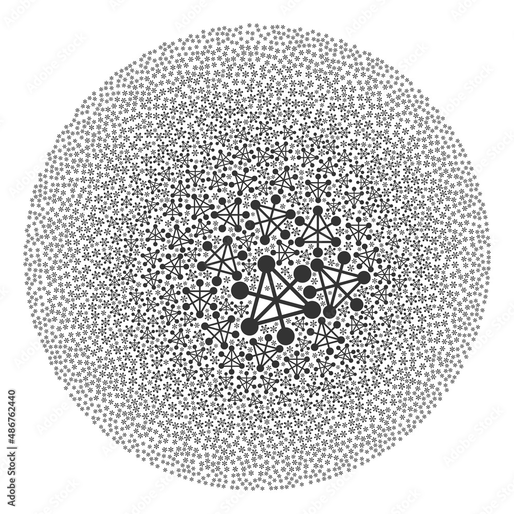 Poster network nodes items are composed into bubble collection. network nodes icon spheric collage. abstrac