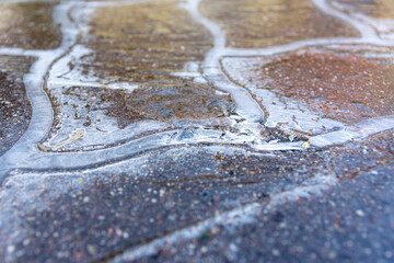 Fototapeta na wymiar icy walkway in close up in winter