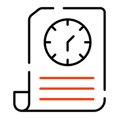 Icon of clock with paper, filled design of project time

