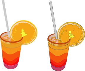 Colored cocktail with straw and lemon, exotic in vector