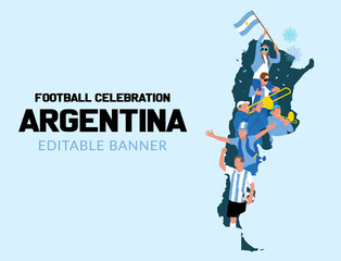 VECTORS. Argentina's football fans, celebrating, soccer celebration, match, flag, map