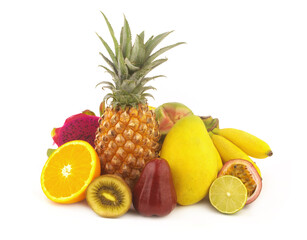 tropical fruit white background