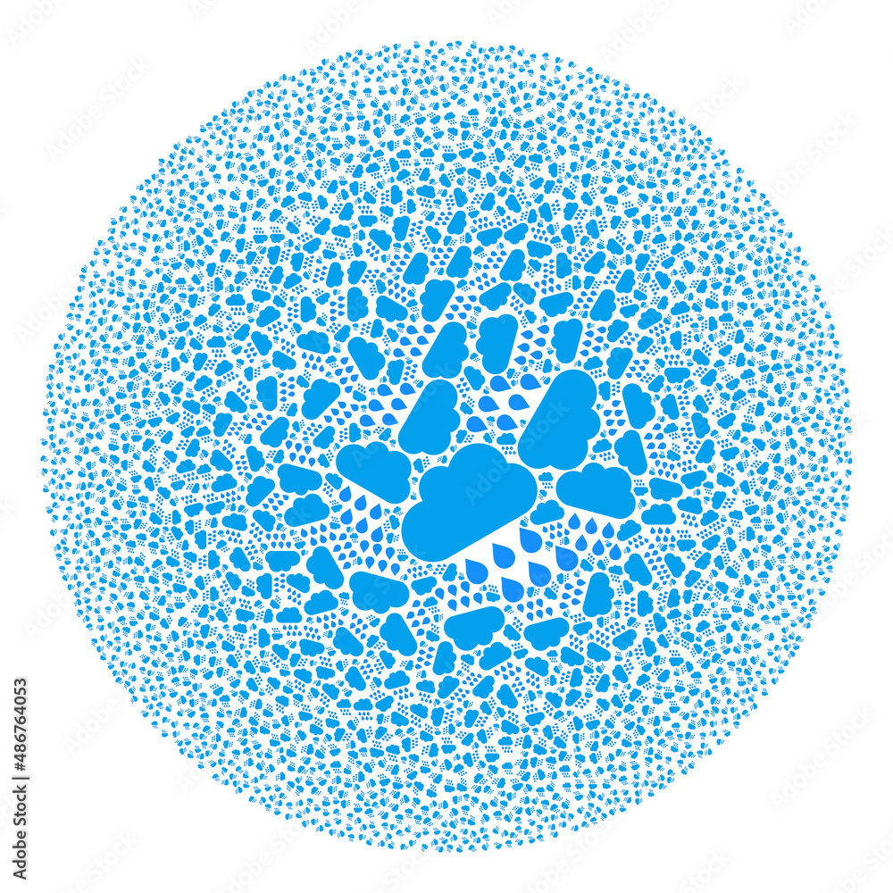 Poster rain cloud symbols are arranged into round collection. rain cloud icon round composition. abstract s