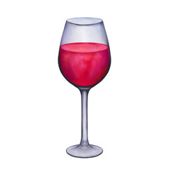 Red wine glass. Realistic illustration of an alcoholic drink for bar menu. Digital hand drawn illustration. Isolated on white background.