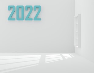 3D render illustration concept of a new house with the text of 2022 on a white background business concept the New Year trend Real estate for sale and rental of copy space, advertising design
