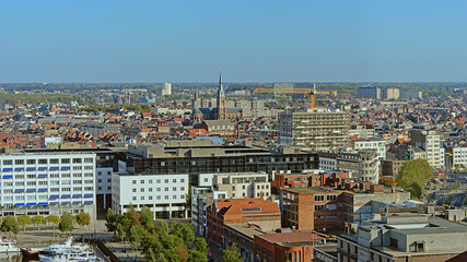 Obraz premium Aerial view on the rooftops and church towers of the city of Antwerp, Flanders, Belgium 