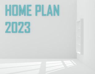 3D render illustration concept of a new house with the text of 2023 on a white background business concept the New Year trend Real estate for sale and rental of copy space, advertising design