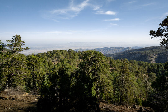 view of Troodos Mountains from Mount Olympos in Cyprus