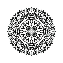 Ornamental round doily pattern with ethnic elements for adult coloring book, shirt design or tattoo. Black and white zentangle vector mandala
