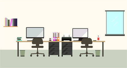 Desk with computer and other Interior objects_vector stock illustration