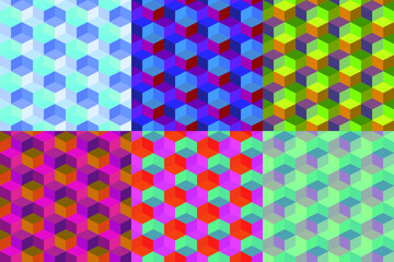 Set of multicolored hexagon pattern