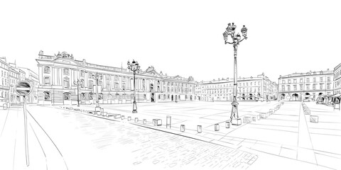 Toulouse, France. Hand drawn sketch. Vector illustration. - obrazy, fototapety, plakaty