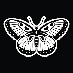 Butterfly black and white hand drawn style for tattoo stickers etc premium vector