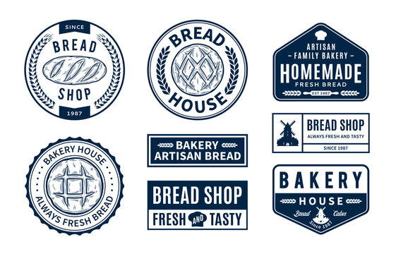 Set of vector bakery and bread shop logo, badges and icons isolated on a white background