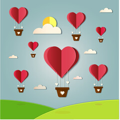 heart shaped balloons in the sky 