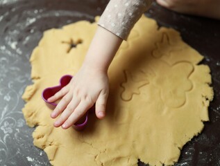 child's hand molds cookies