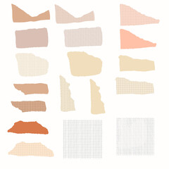 Set of torn pieces of paper. Clean and checkered. Checkered grid. Use in advertising, banners, notepads, scrapbooking. Illustration.