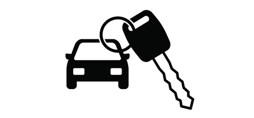 Cartoon car keys. Car key icon or logo. Supporting or service. Valet key symbol. Car insurance icon. Vector Vehicle pictogram. Car rental or sale concept.